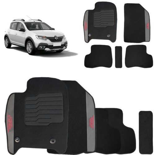 Jogo de Tapete Carpete Sandero Stepway 2008 a 2025 Preto 5 Peças