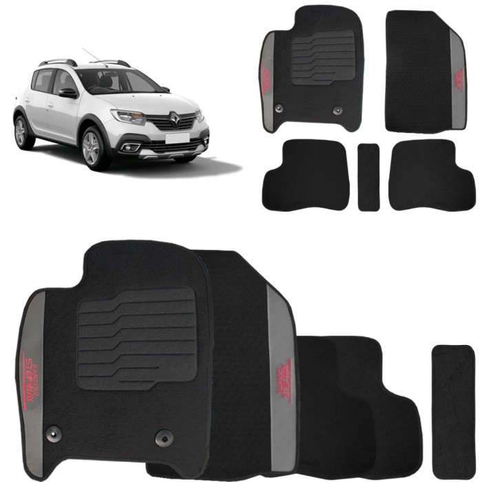 Jogo de Tapete Carpete Sandero Stepway 2008 a 2025 Preto 5 Peças