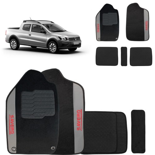 Jogo de Tapete Carpete Saveiro CD 2013 a 2026 Preto 5 Peças