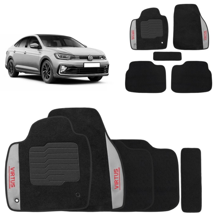 Jogo de Tapete Carpete Virtus 2017 a 2026 Preto 5 Peças